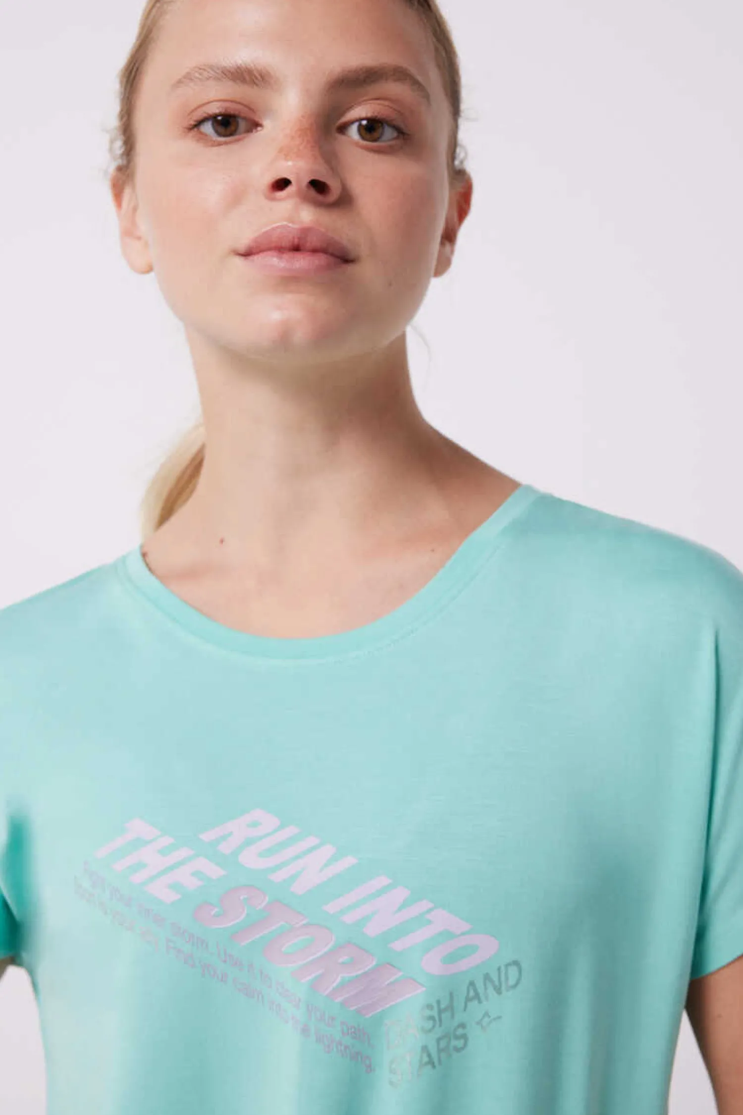 Dash and Stars T-Shirts-T-Shirt Fluida Modal Turquesa