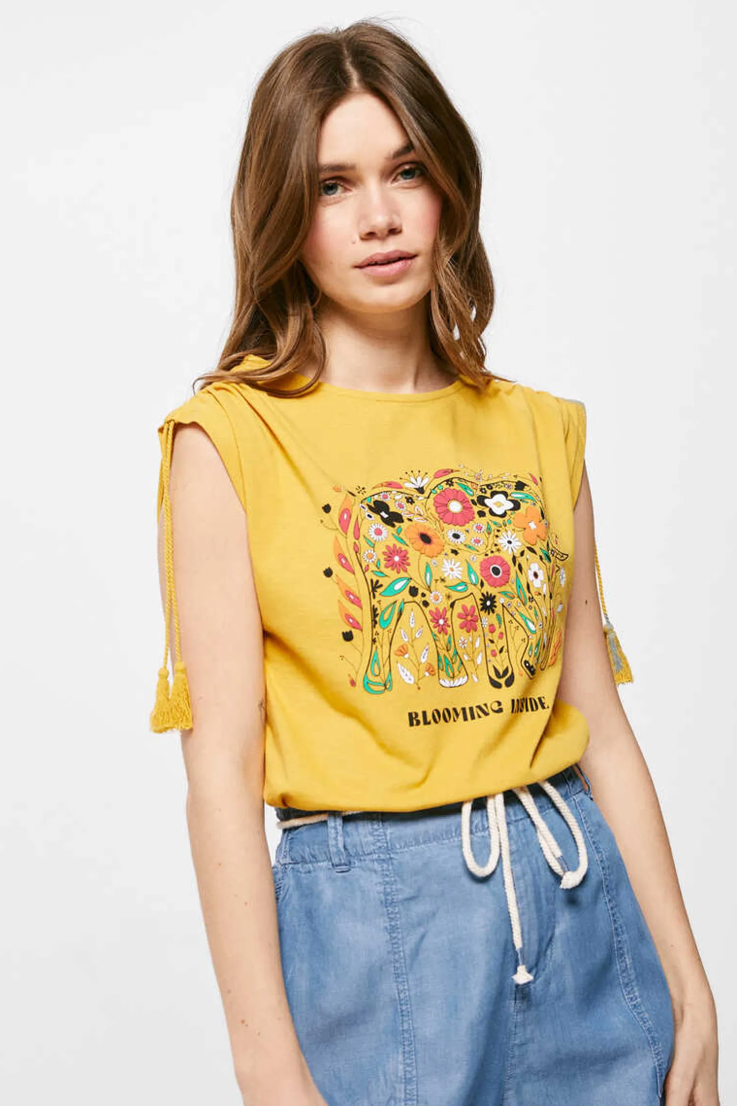 Springfield T-Shirts-T-Shirt Franzidos Ombros Cordao