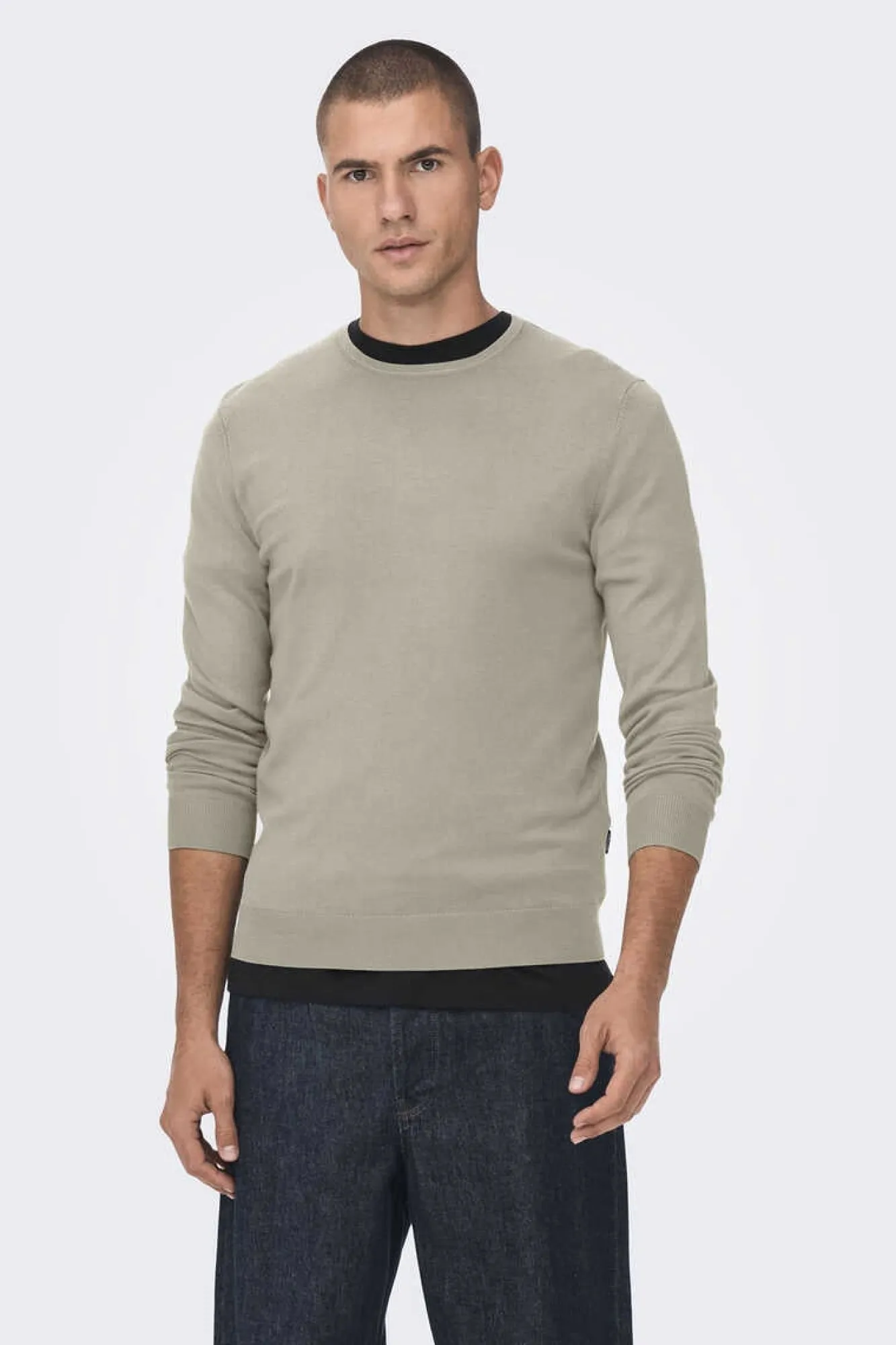 Only & Sons T-Shirt Gola Caixa Malha Leve Cinza Best