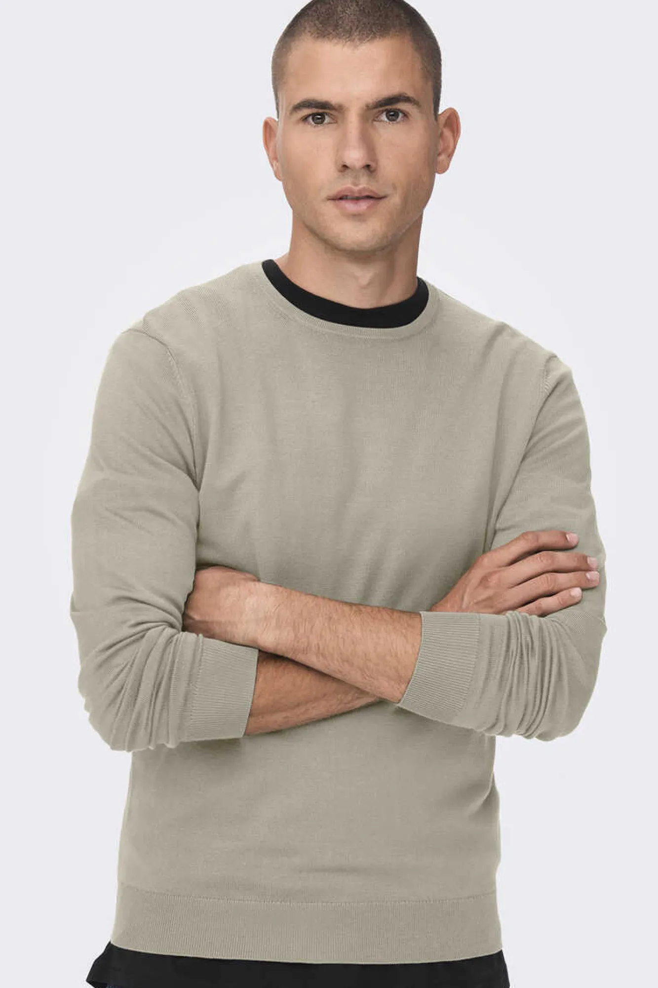 Only & Sons T-Shirt Gola Caixa Malha Leve Cinza Best