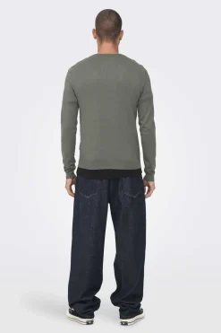 Only & Sons T-Shirt Gola Caixa Malha Leve Caqui Escuro Outlet