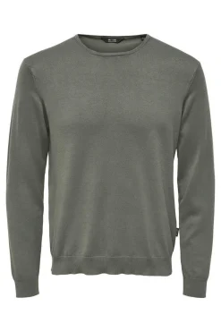 Only & Sons T-Shirt Gola Caixa Malha Leve Caqui Escuro Outlet