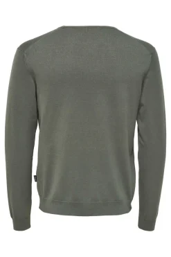 Only & Sons T-Shirt Gola Caixa Malha Leve Caqui Escuro Outlet