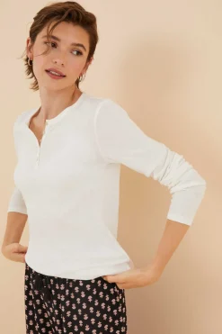 Women'secret Pijamas-T-Shirt Manga Comprida Branca 100% Algodao