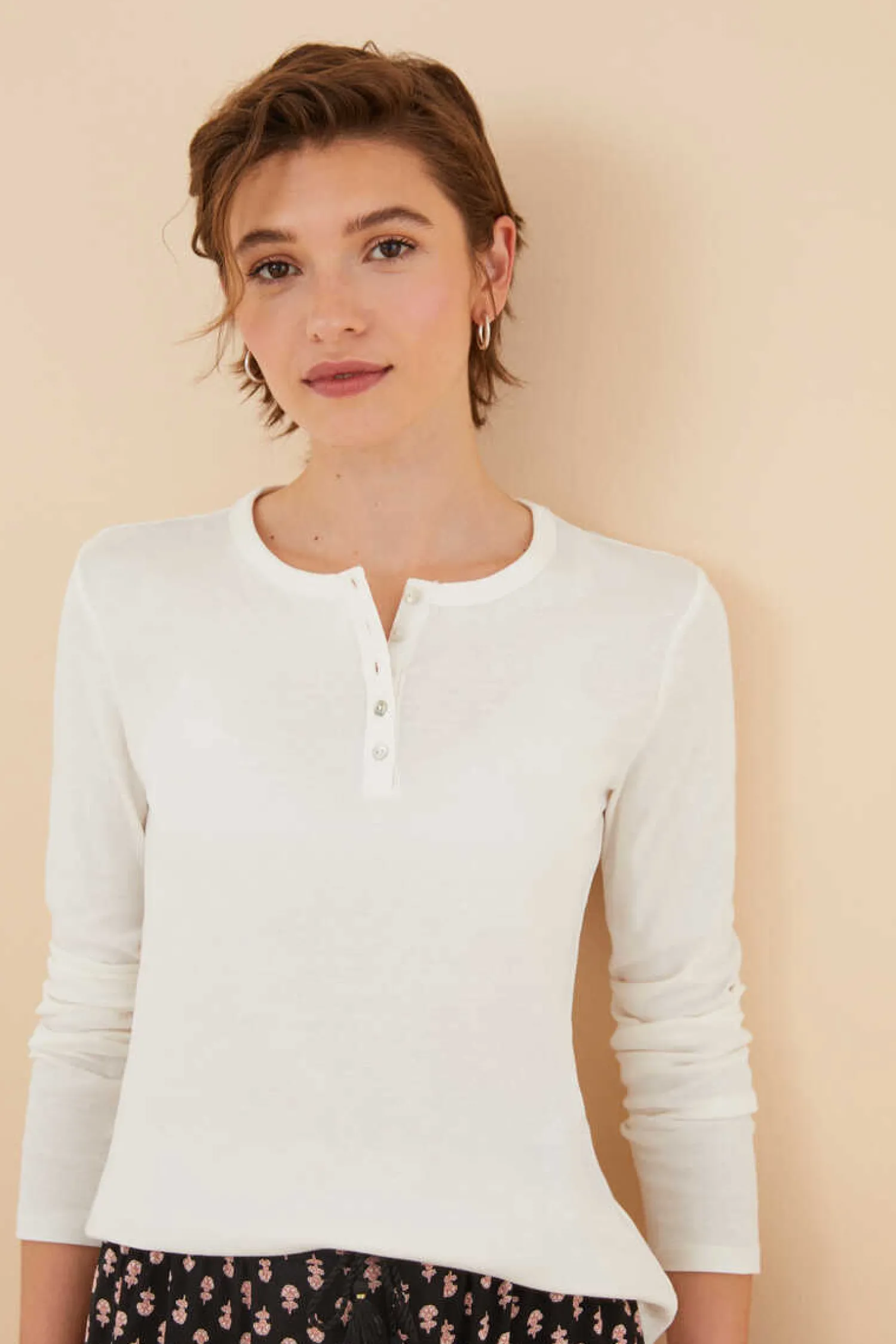 Women'secret Pijamas-T-Shirt Manga Comprida Branca 100% Algodao