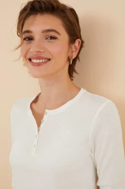 Women'secret Pijamas-T-Shirt Manga Comprida Branca 100% Algodao