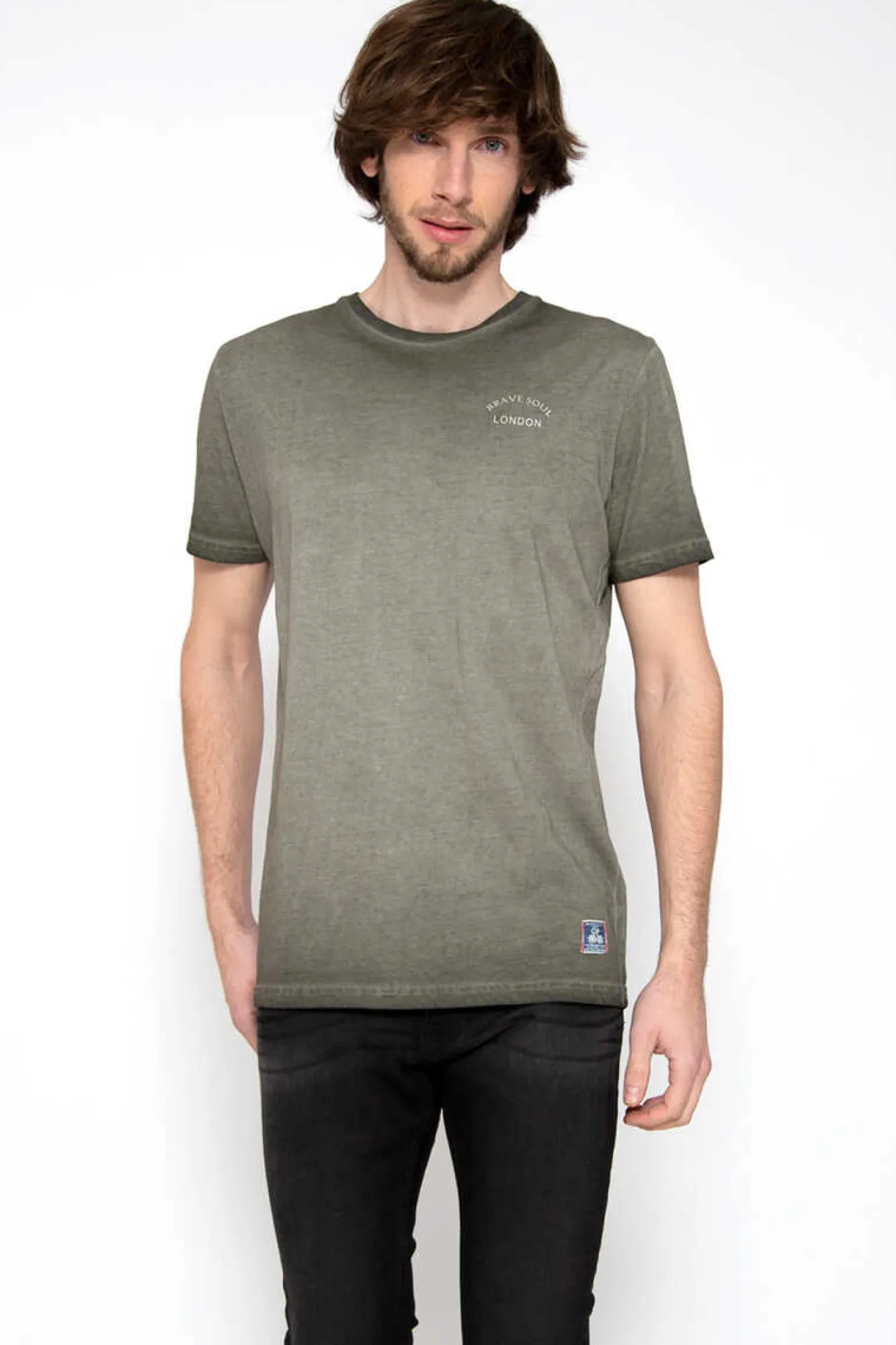 Brave Soul T-Shirt Manga Curta Estampada Caqui Escuro Clearance