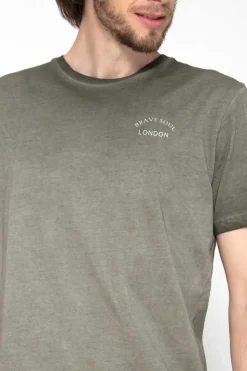 Brave Soul T-Shirt Manga Curta Estampada Caqui Escuro Clearance