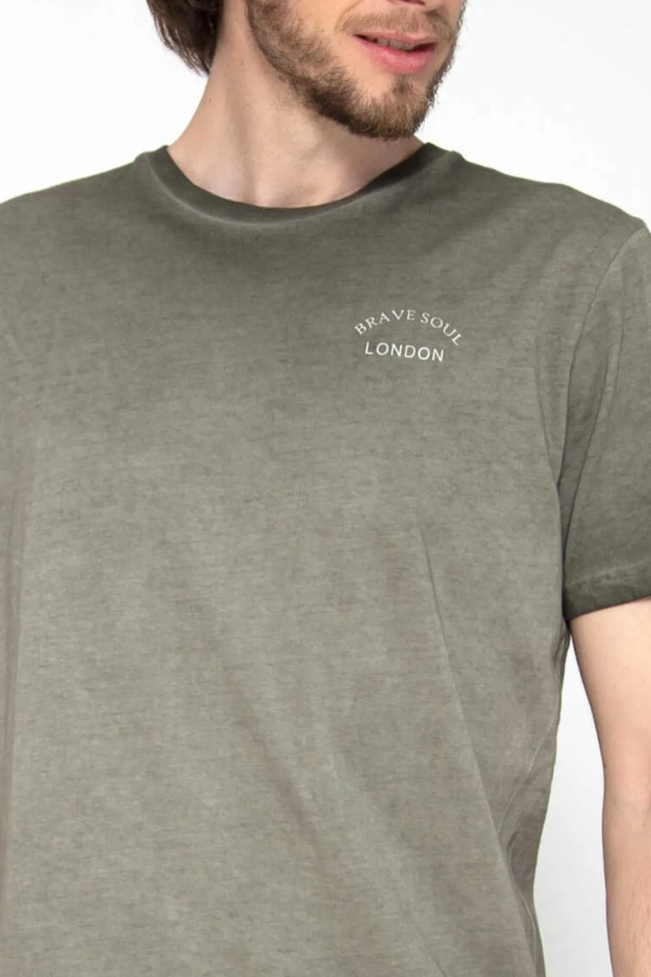 Brave Soul T-Shirt Manga Curta Estampada Caqui Escuro Clearance