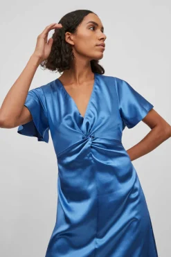 Vila Vestidos E Macacoes-Vestido Acetinado De Manga Curta