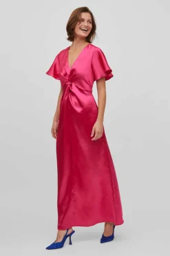 Vila Vestidos E Macacoes-Vestido Acetinado De Manga Curta