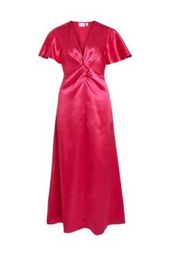 Vila Vestidos E Macacoes-Vestido Acetinado De Manga Curta