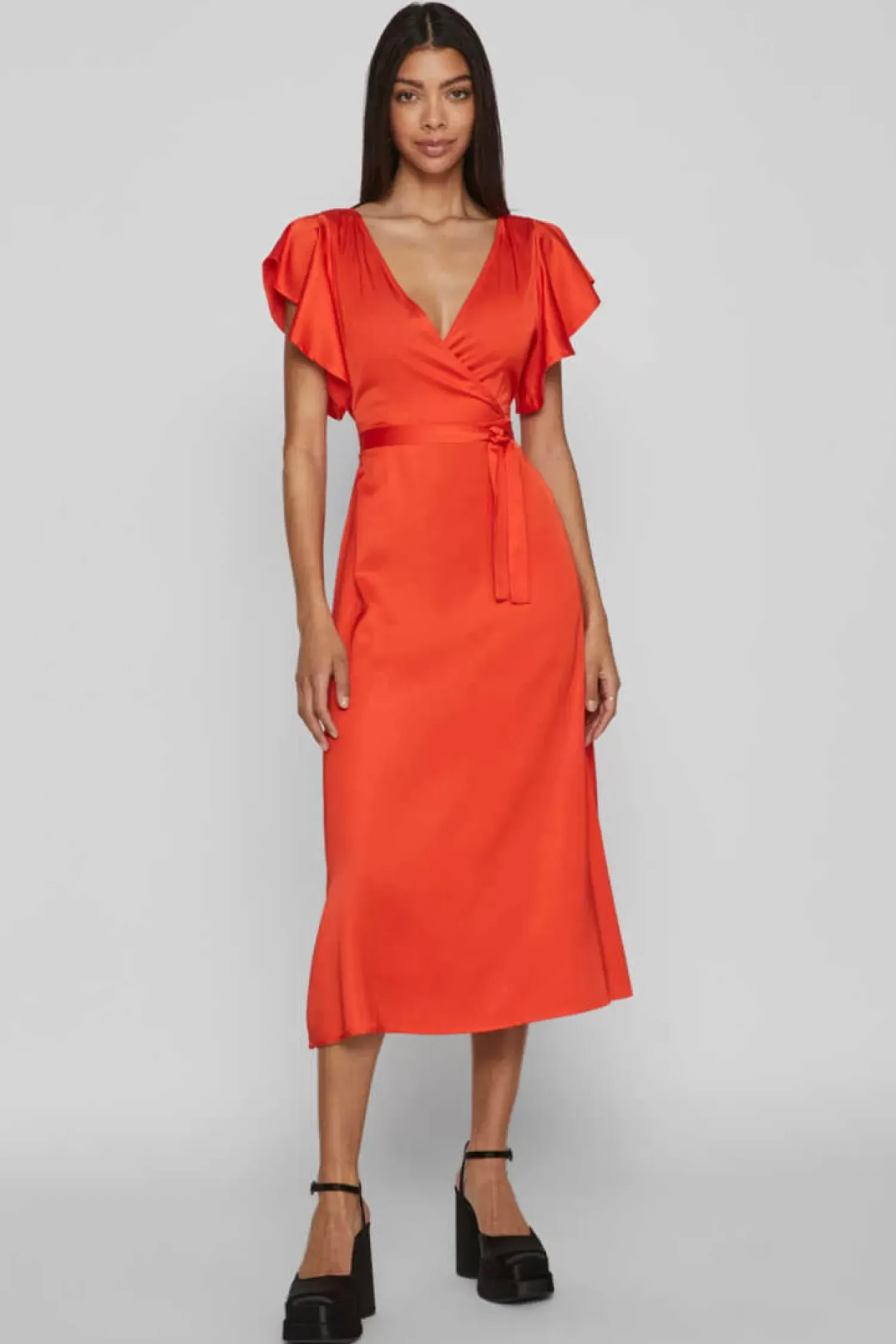 Vila Vestidos E Macacoes-Vestido Acetinado Envolvente