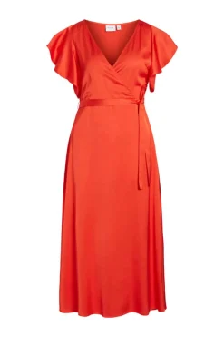 Vila Vestidos E Macacoes-Vestido Acetinado Envolvente