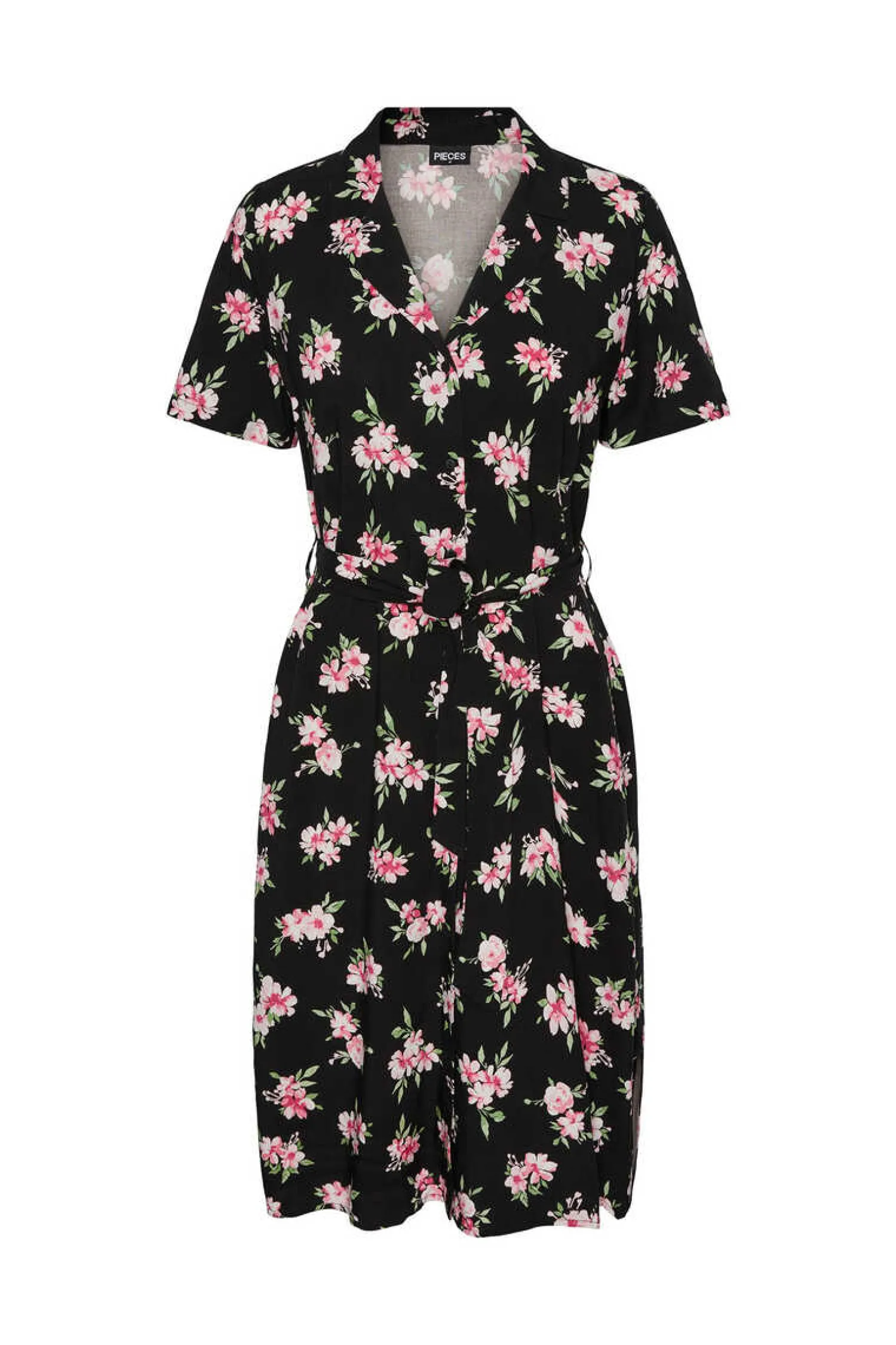 Pieces Vestidos E Macacoes-Vestido Camiseiro De Manga Curta.