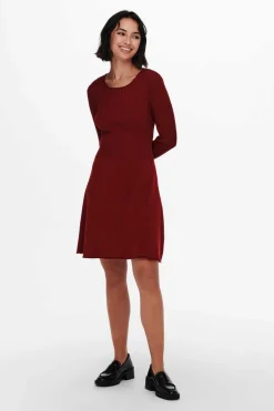 Only Vestidos E Macacoes-Vestido Canelado Manga Comprida