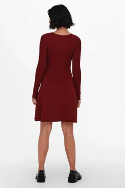 Only Vestidos E Macacoes-Vestido Canelado Manga Comprida