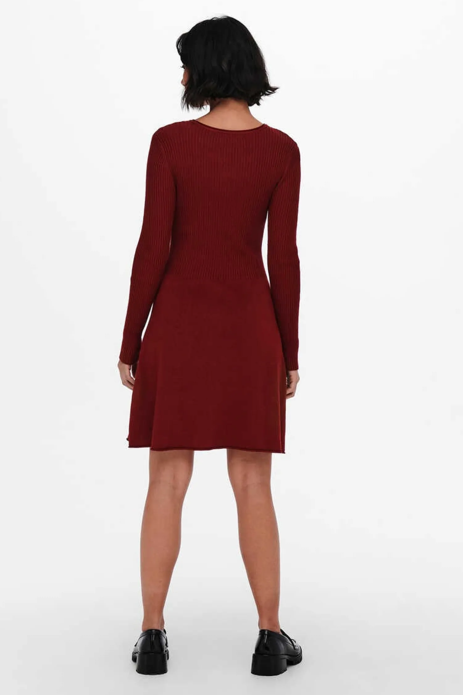 Only Vestidos E Macacoes-Vestido Canelado Manga Comprida