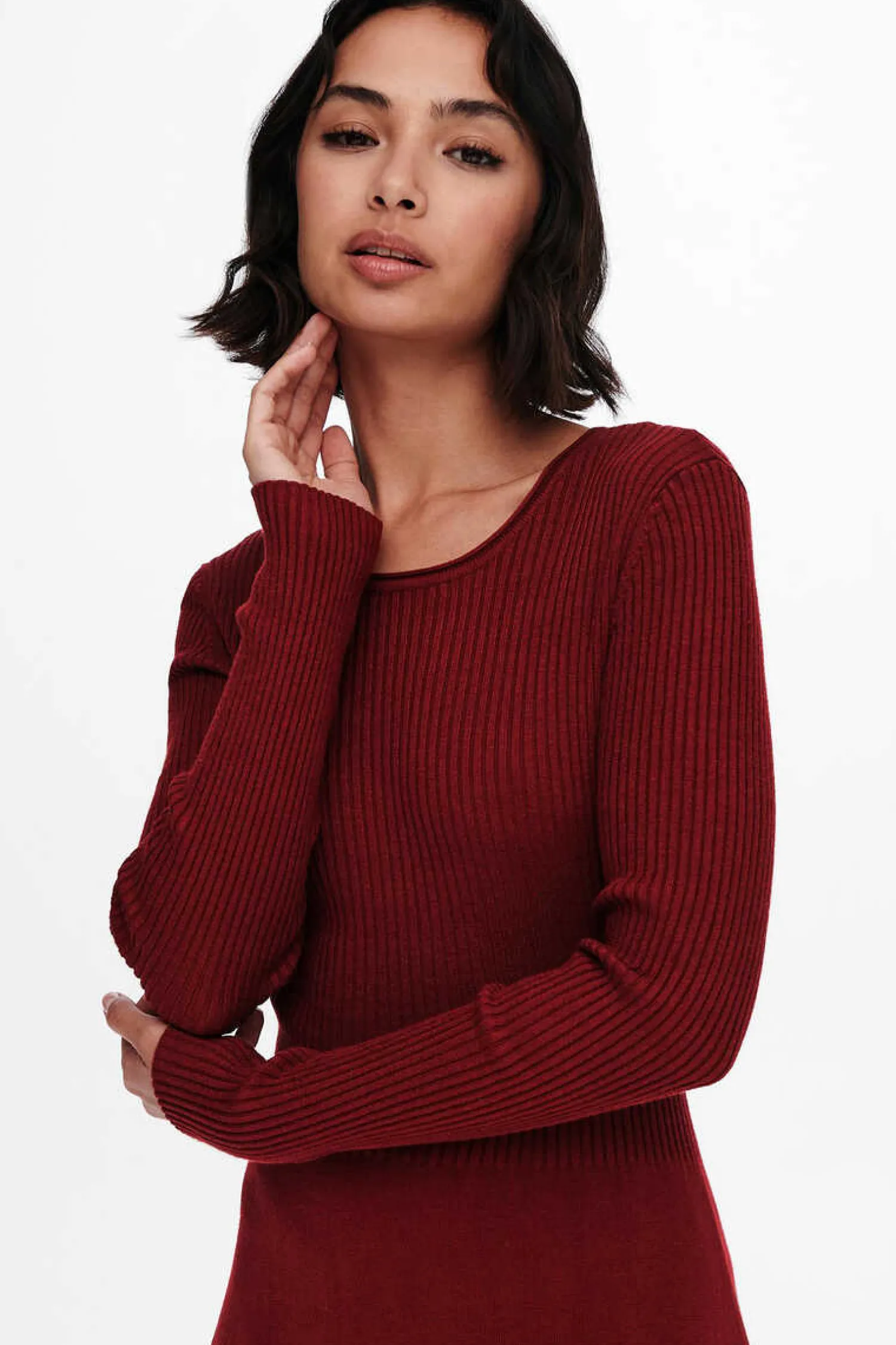 Only Vestidos E Macacoes-Vestido Canelado Manga Comprida