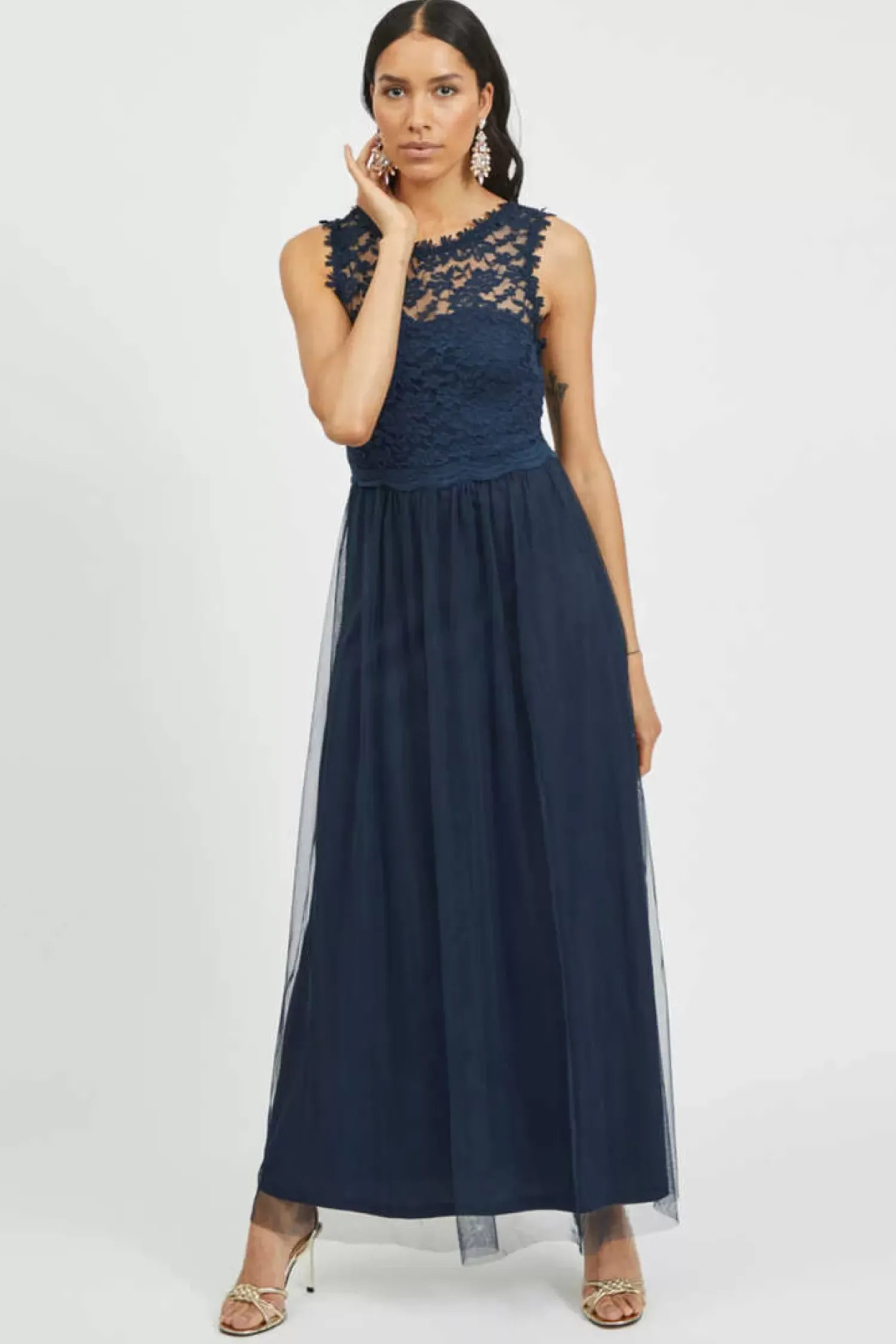 Vila Vestidos E Macacoes-Vestido Comprido Saia Tule