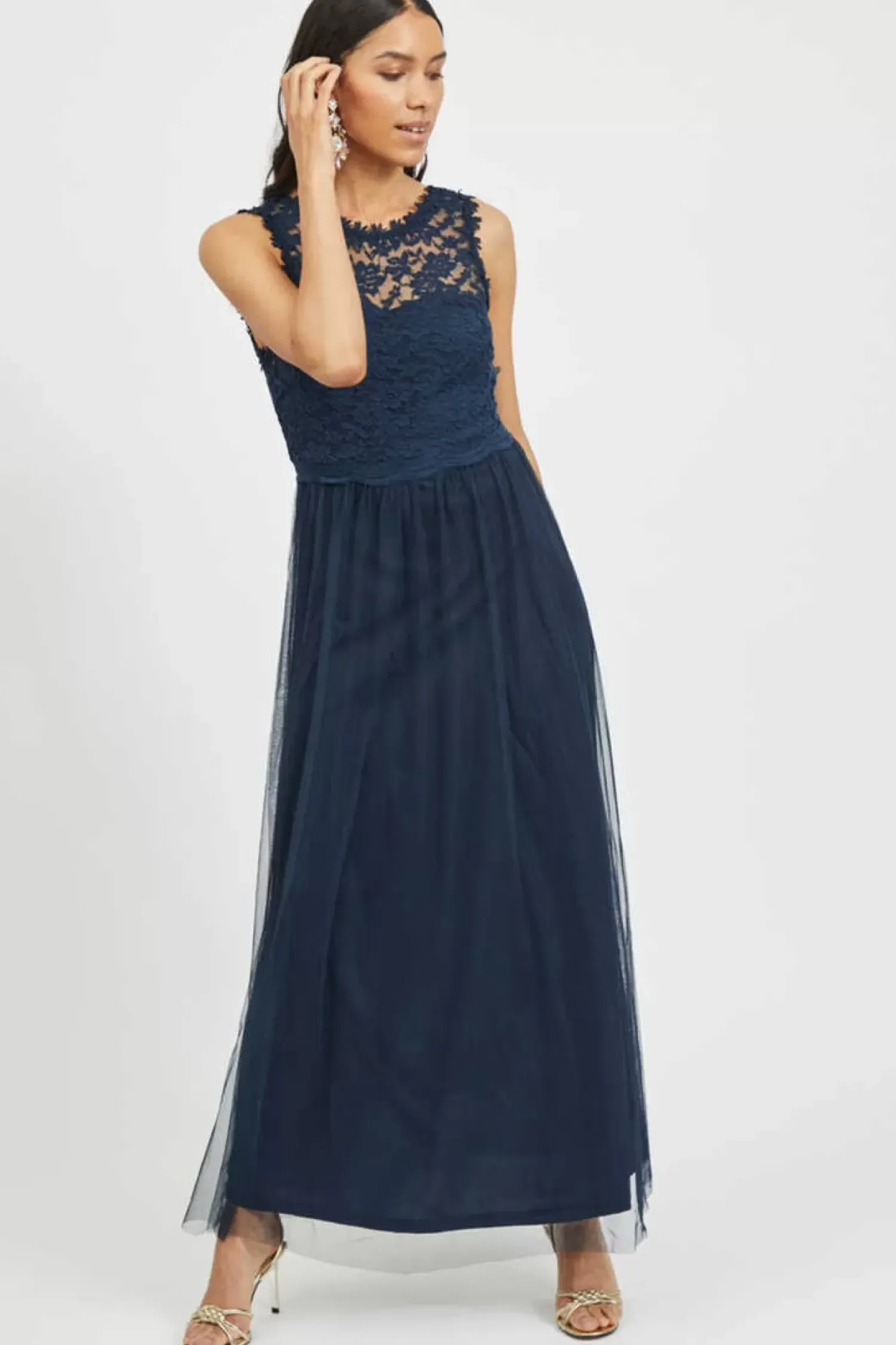 Vila Vestidos E Macacoes-Vestido Comprido Saia Tule