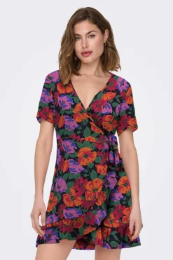 Only Vestidos E Macacoes-Vestido Curto Cruzado De Manga Curta