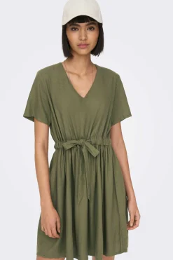 JDY Vestidos E Macacoes-Vestido Curto De Linho Manga Curta