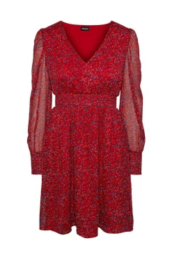 Pieces Vestidos E Macacoes-Vestido Curto De Manga Comprida E Com Estampado.