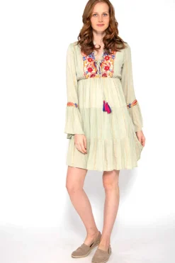 Brave Soul Vestidos E Macacoes-Vestido De Manga Comprida Com Bordados E Espelhos