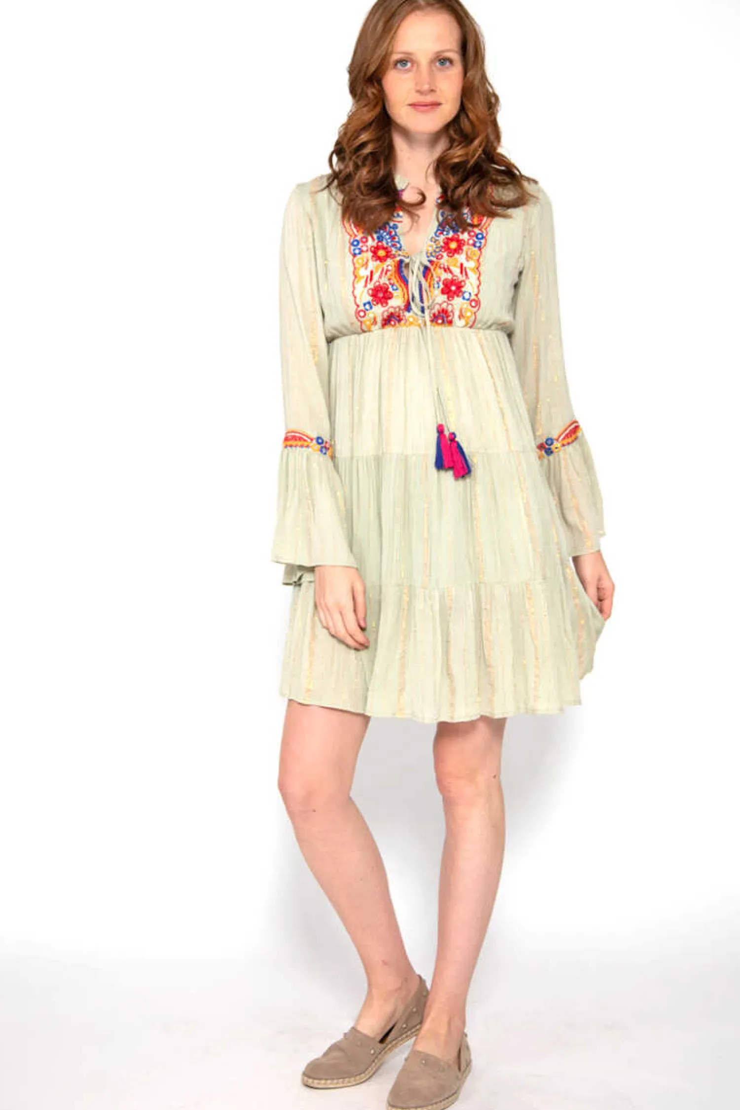 Brave Soul Vestidos E Macacoes-Vestido De Manga Comprida Com Bordados E Espelhos