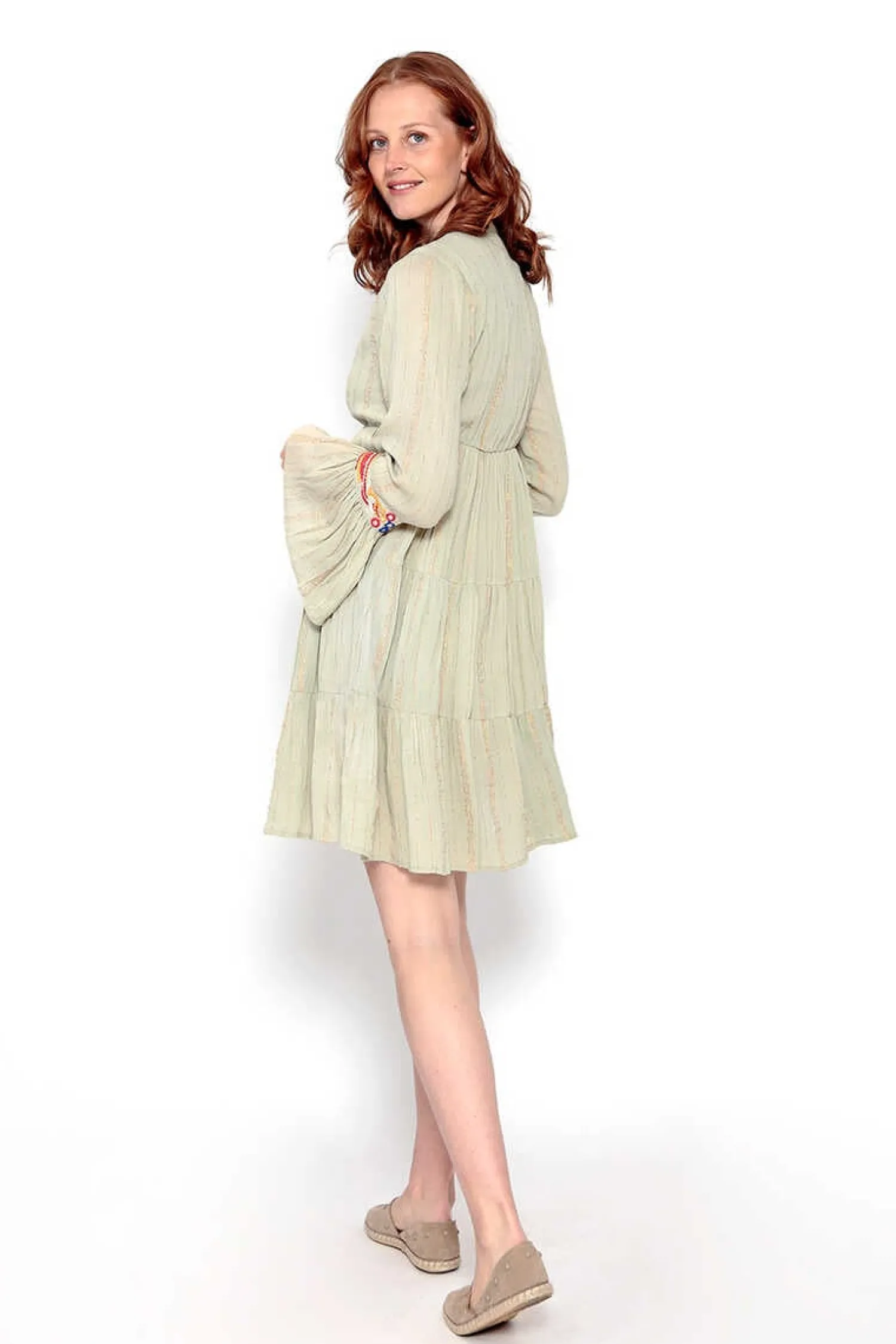 Brave Soul Vestidos E Macacoes-Vestido De Manga Comprida Com Bordados E Espelhos