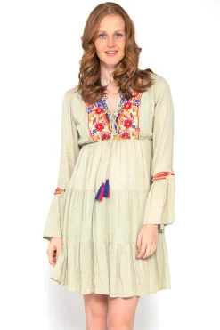 Brave Soul Vestidos E Macacoes-Vestido De Manga Comprida Com Bordados E Espelhos