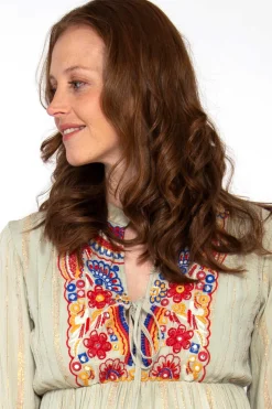 Brave Soul Vestidos E Macacoes-Vestido De Manga Comprida Com Bordados E Espelhos