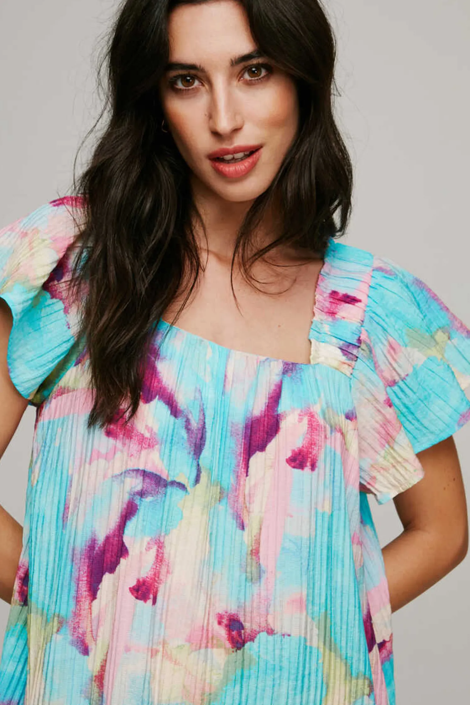 Vila Vestidos E Macacoes-Vestido De Manga Curta Efeito Plissado