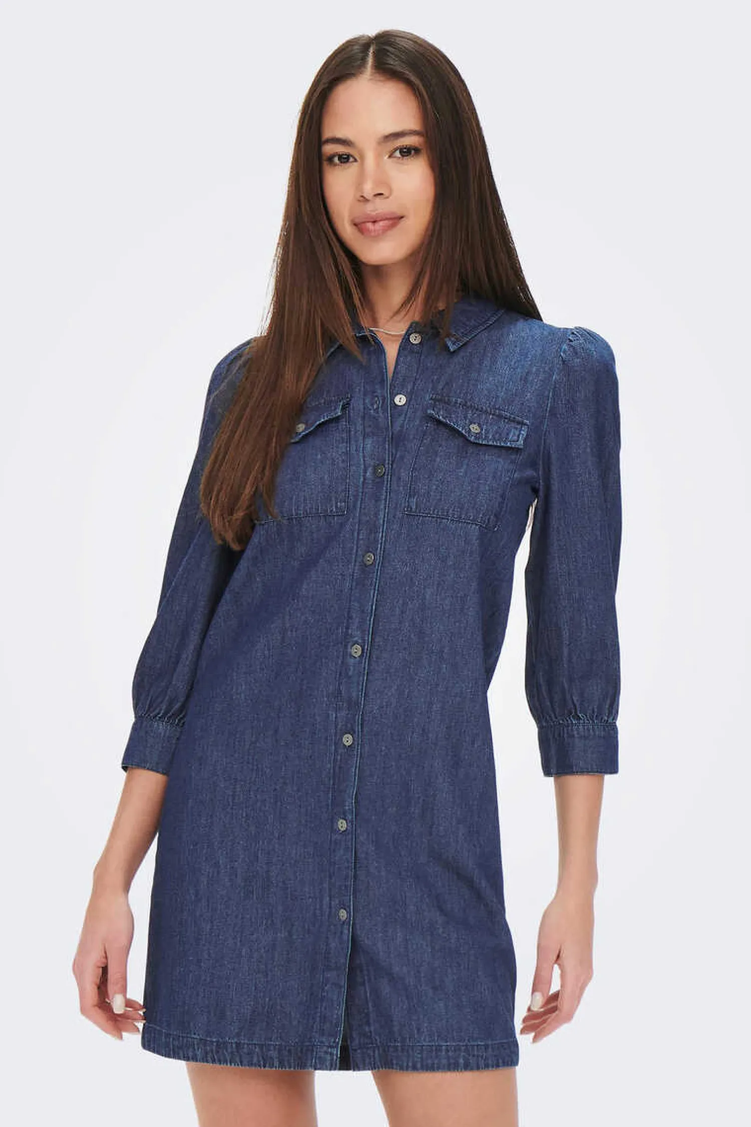 Only Vestidos E Macacoes-Vestido Denim Manga Comprida