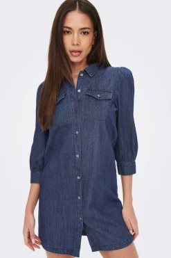 Only Vestidos E Macacoes-Vestido Denim Manga Comprida