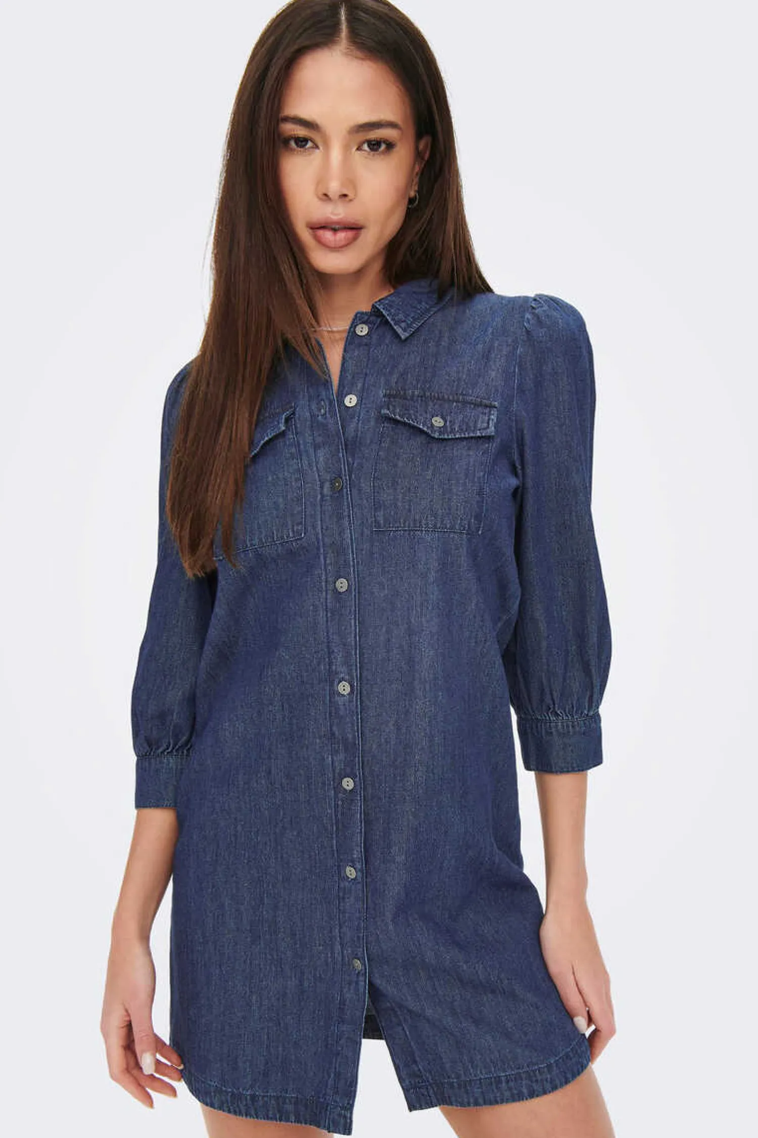 Only Vestidos E Macacoes-Vestido Denim Manga Comprida