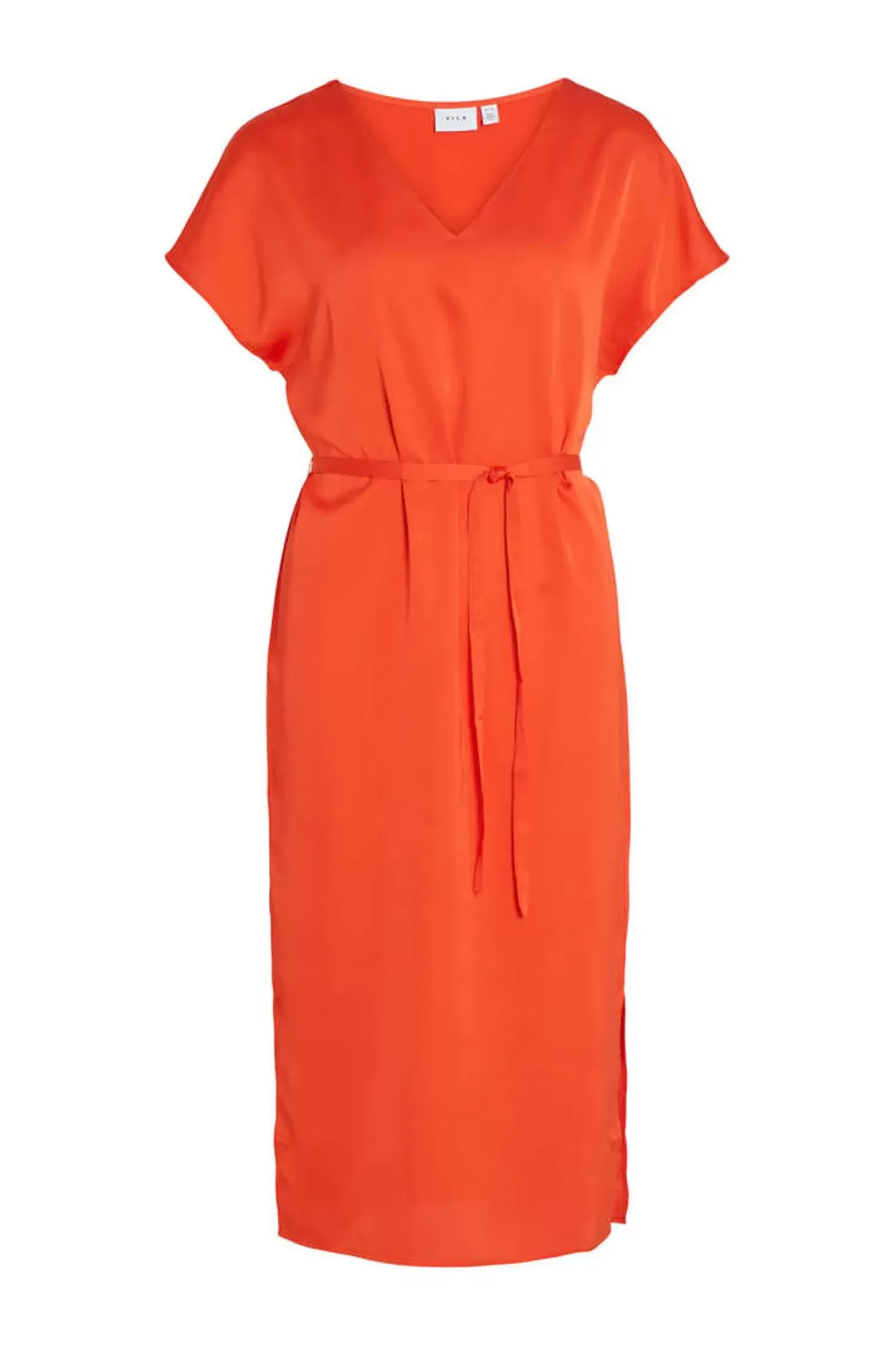 Vila Vestidos E Macacoes-Vestido Midi Acetinado De Manga Curta