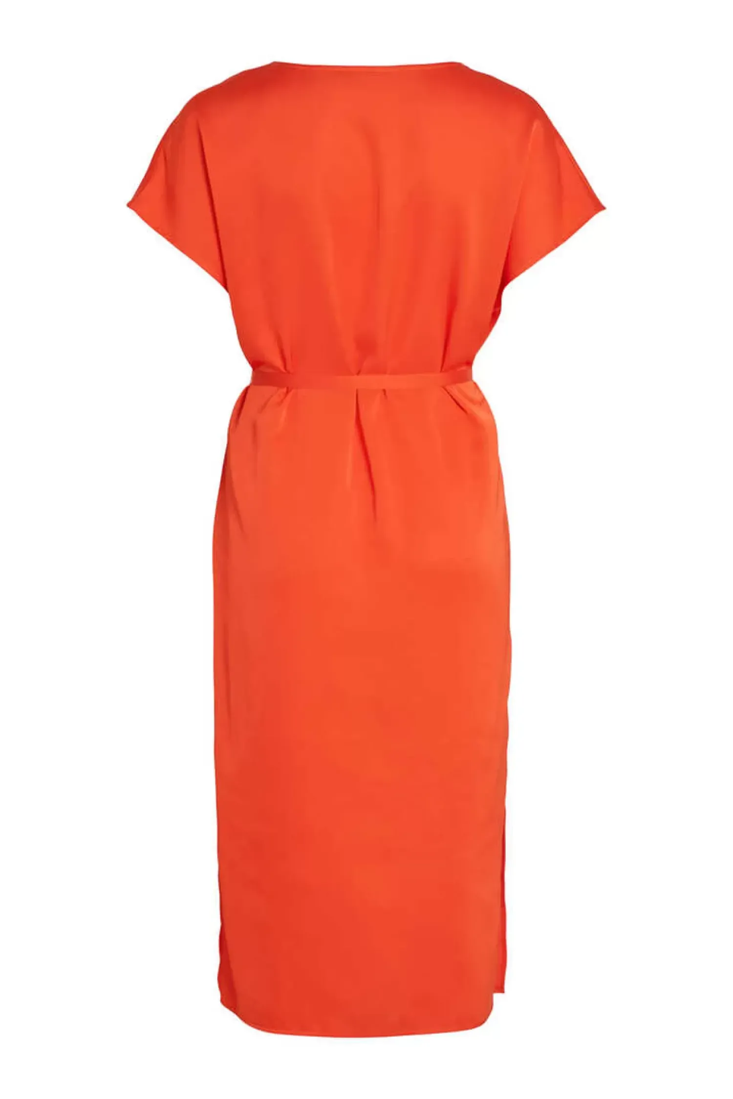 Vila Vestidos E Macacoes-Vestido Midi Acetinado De Manga Curta