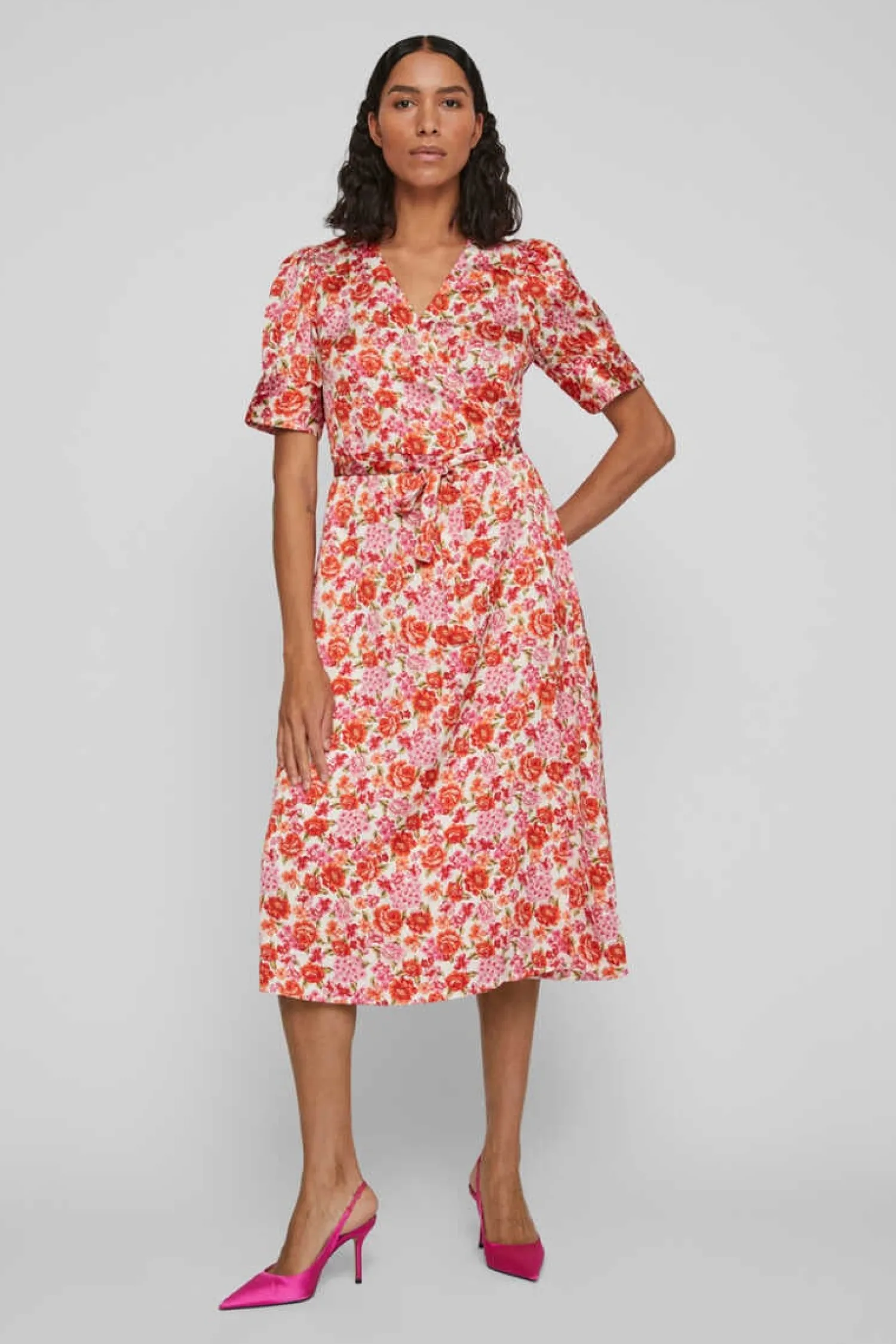 Vila Vestidos E Macacoes-Vestido Midi De Manga Curta