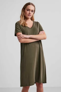 Pieces Vestidos E Macacoes-Vestido Midi De Tencel