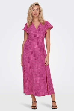 Only Vestidos E Macacoes-Vestido Midi Manga Folhos